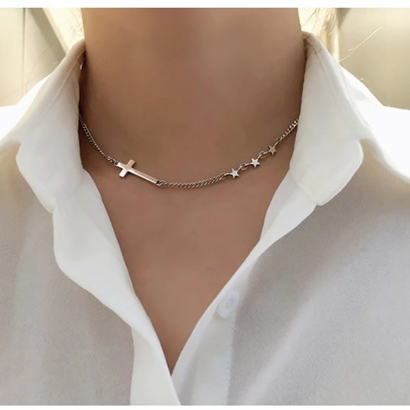 NEW Silver Vintage Star Cross Pendant Necklace - Picture 5 of 6